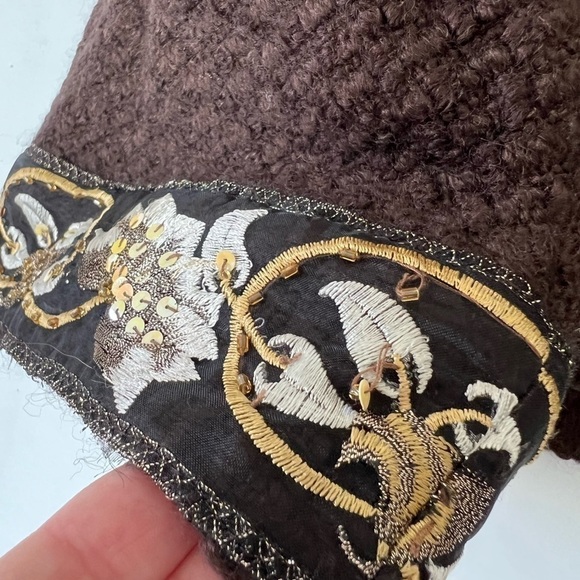 Alberto Makali Brown Wool Blend Beaded Embellished Bell Sleeve Jacket Blazer - Picture 7 of 12